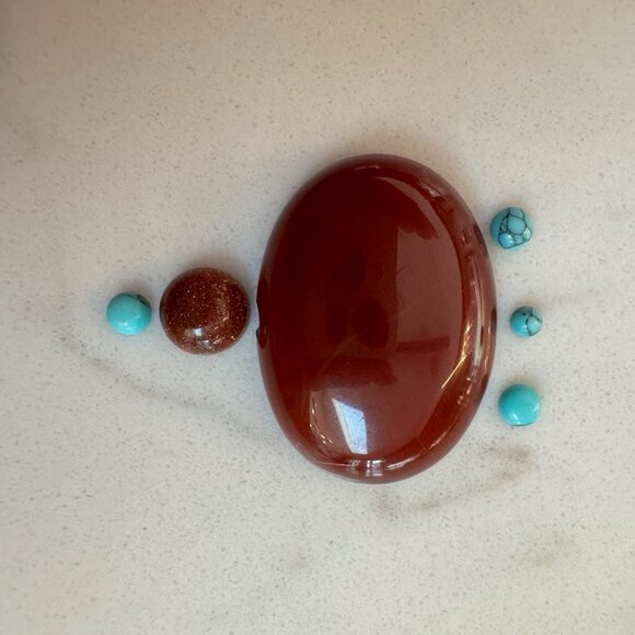 Cabochon Lot with Carnelian, Turquoise, Tigers Eye, Jasper, Onyx - Picture 12 of 15